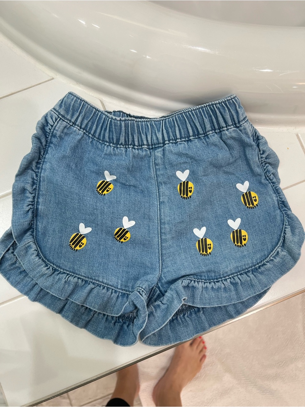 Stella McCartney Blue Denim Shorts with Yellow Bee Motif- kids